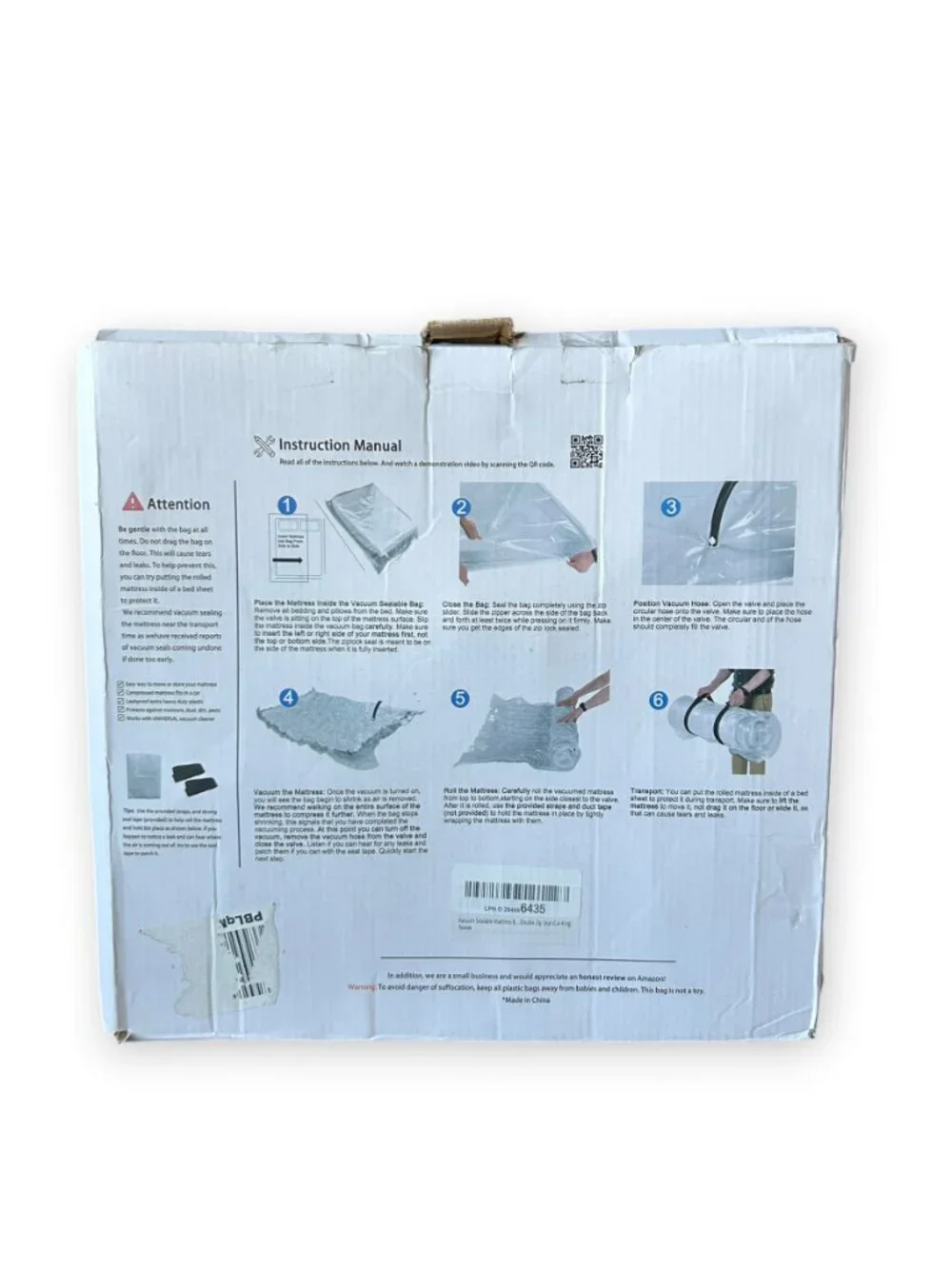 Cal-King Foam Mattress Vacuum Bag for Moving, Storage, Vacuum Seal Mattress